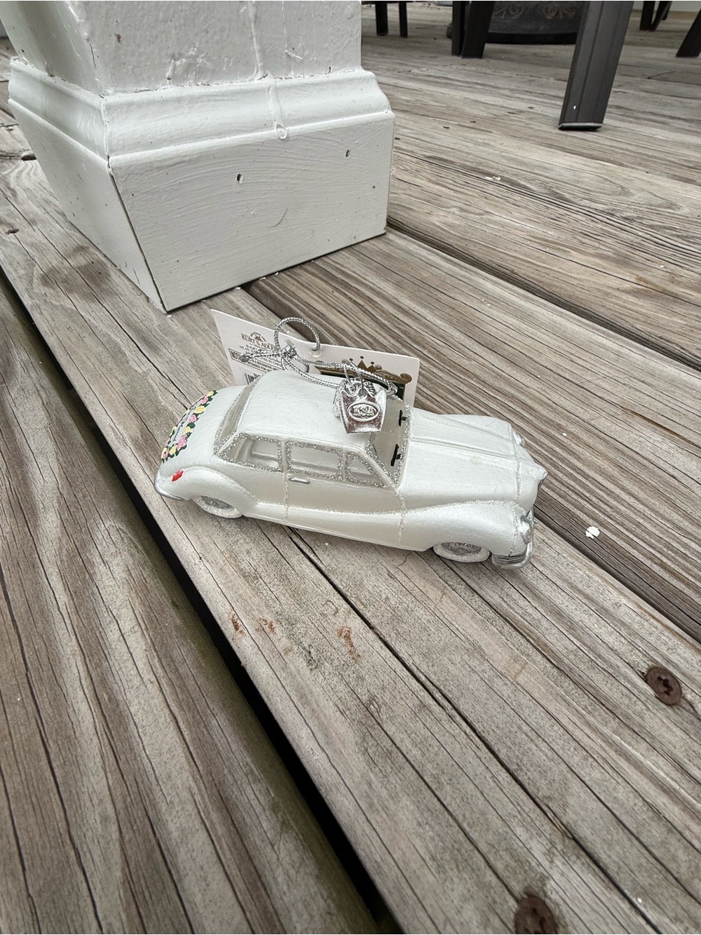 White Vintage Car Christmas Ornament